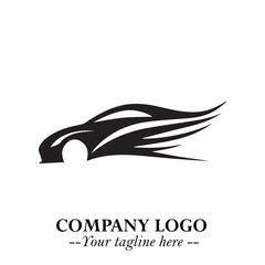 Car Running Fast Logo Symbol in Black on the White Background with Dynamic Speed Design