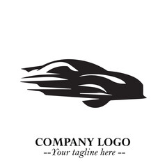 Car Running Fast Logo Symbol in Black on the White Background with Dynamic Speed Design