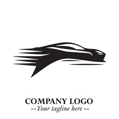 Car Running Fast Logo Symbol in Black on the White Background with Dynamic Speed Design