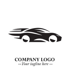 Car Running Fast Logo Symbol in Black on the White Background with Dynamic Speed Design
