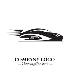 Car Running Fast Logo Symbol in Black on the White Background with Dynamic Speed Design
