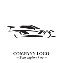 Car Running Fast Logo Symbol in Black on the White Background with Dynamic Speed Design