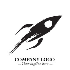 Rocket Logo Symbol in Black on the White Background with Modern Futuristic Space Design