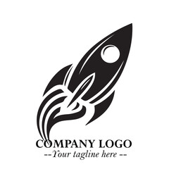 Rocket Logo Symbol in Black on the White Background with Modern Futuristic Space Design