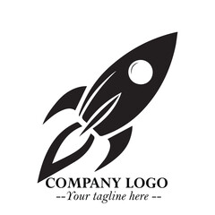 Rocket Logo Symbol in Black on the White Background with Modern Futuristic Space Design