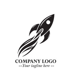 Rocket Logo Symbol in Black on the White Background with Modern Futuristic Space Design