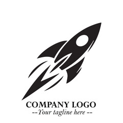 Rocket Logo Symbol in Black on the White Background with Modern Futuristic Space Design