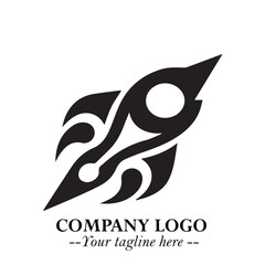 Rocket Logo Symbol in Black on the White Background with Modern Futuristic Space Design
