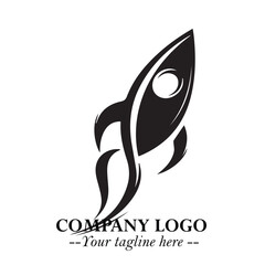 Rocket Logo Symbol in Black on the White Background with Modern Futuristic Space Design