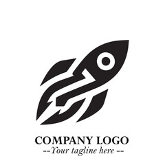 Rocket Logo Symbol in Black on the White Background with Modern Futuristic Space Design