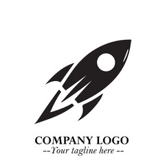 Rocket Logo Symbol in Black on the White Background with Modern Futuristic Space Design