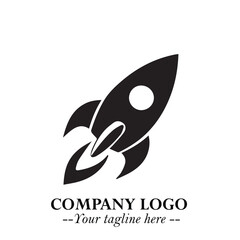 Rocket Logo Symbol in Black on the White Background with Modern Futuristic Space Design