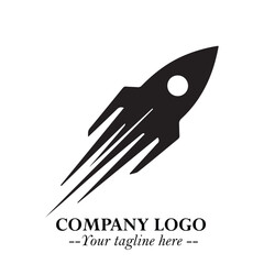 Rocket Logo Symbol in Black on the White Background with Modern Futuristic Space Design
