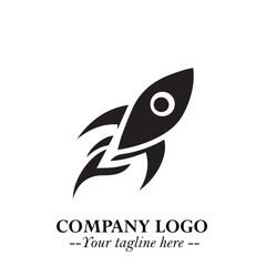 Rocket Logo Symbol in Black on the White Background with Modern Futuristic Space Design