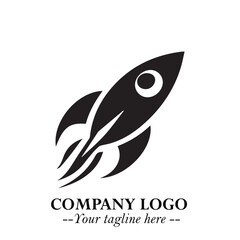Rocket Logo Symbol in Black on the White Background with Modern Futuristic Space Design