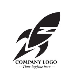 Rocket Logo Symbol in Black on the White Background with Modern Futuristic Space Design