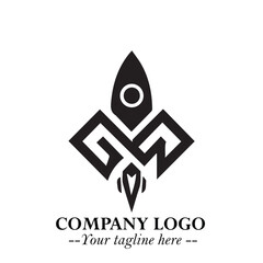 Rocket Logo Symbol in Black on the White Background with Modern Futuristic Space Design