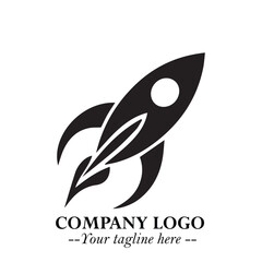 Rocket Logo Symbol in Black on the White Background with Modern Futuristic Space Design