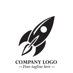 Rocket Logo Symbol in Black on the White Background with Modern Futuristic Space Design