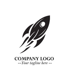 Rocket Logo Symbol in Black on the White Background with Modern Futuristic Space Design