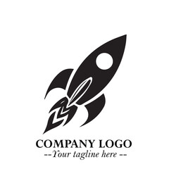 Rocket Logo Symbol in Black on the White Background with Modern Futuristic Space Design