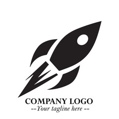 Rocket Logo Symbol in Black on the White Background with Modern Futuristic Space Design