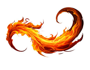 A dynamically rendered, stylized flame trails across a black background. The fiery form has bright oranges and reds with glowing highlights