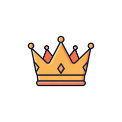 A flat, illustrative, golden crown with orange and blue accents, set against a stark black background. It appears regal and simple