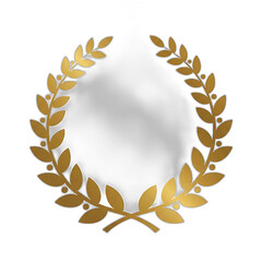 A golden, circular, leafy crown, slightly shadowed in the center, set against a solid black backdrop. It's a classic symbol