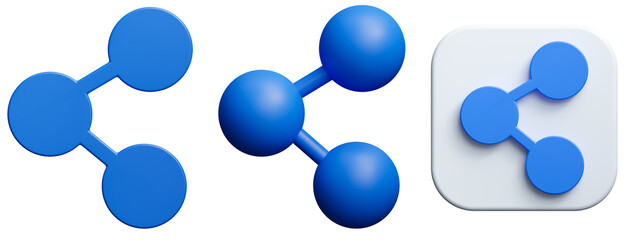 Set of Blue share button icon isolated on white background, 3d render