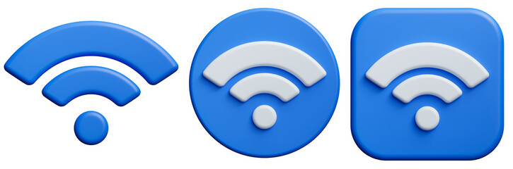 Set of Blue wifi button icon isolated on white background, 3d render