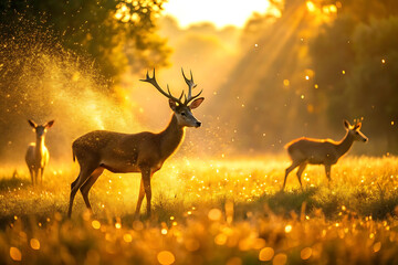 Deer in golden hour sunlight