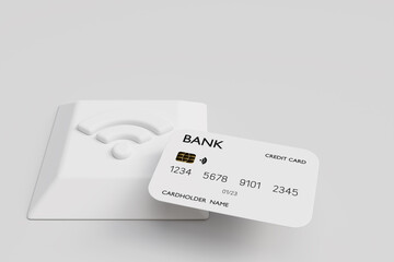 White Credit Card with Wifi on white background, Contactless payment nfc technology, 3d render
