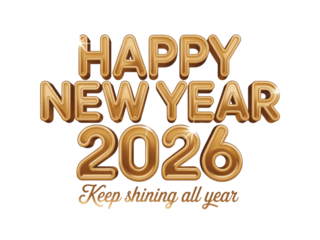 Celebrate the exciting arrival of the New Year 2026 with dazzling golden text and a sparkling message to keep shining bright all year long