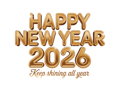 Celebrate the exciting arrival of the New Year 2026 with dazzling golden text and a sparkling message to keep shining bright all year long
