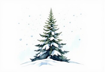 Obraz premium A Majestic Evergreen Tree Covered in Snow Stands Alone Against a Soft Winter Sky Capturing the Essence of a Serene Snowy Landscape in the Heart of Winter
