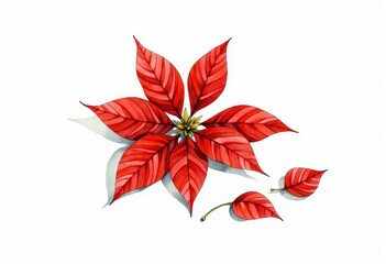 Naklejka premium Vibrant Red Poinsettia Illustration: A Festive Floral Display with Striking Leaves and Seasonal Appeal, Perfect for Holiday Decor and Art Enthusiasts