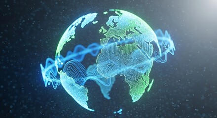 Fototapeta premium Digital Earth Globe with Data Waves in Space.