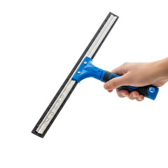 Obraz premium A person's hand holds a blue and black squeegee against a stark black background. It appears to be new, clean