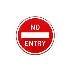 A red and white circular road sign against a black background. The sign says "NO ENTRY" in white text