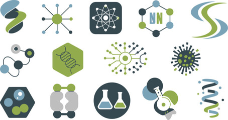 Science and Medical Icon Set Featuring DNA, Atom, Molecule, Virus, and Lab Equipment