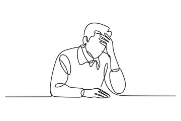 One continuous line drawing of busy people in stress and fatigue at work. one line Icon drawing with white background