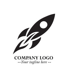 Obraz premium Rocket Logo Symbol in Black on the White Background with Modern Futuristic Space Design