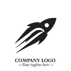 Obraz premium Rocket Logo Symbol in Black on the White Background with Modern Futuristic Space Design