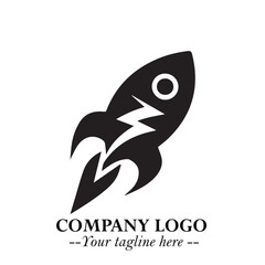 Rocket Logo Symbol in Black on the White Background with Modern Futuristic Space Design