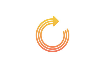 A gradient orange arrow made of three lines forming a circle shape on a black background space is visible on transparent background