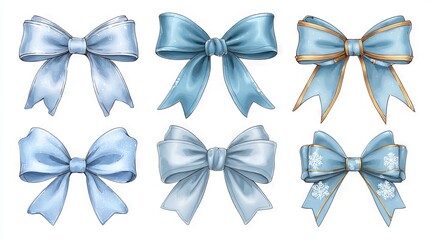Naklejka premium Blue ribbon bows and knots set cute flat vintage cartoon style vector clipart for gift wrapping hair accessories holiday decor and birthday designs isolated on white background