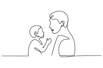 Parent-child relationship, communication concept. Single line draw design. one line Icon drawing with white background