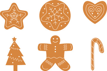Set of Gingerbread Christmas Cookies with Icing Decoration