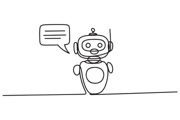 Continuous one line drawing Online communication with chat bot concept. one line Icon drawing with white background